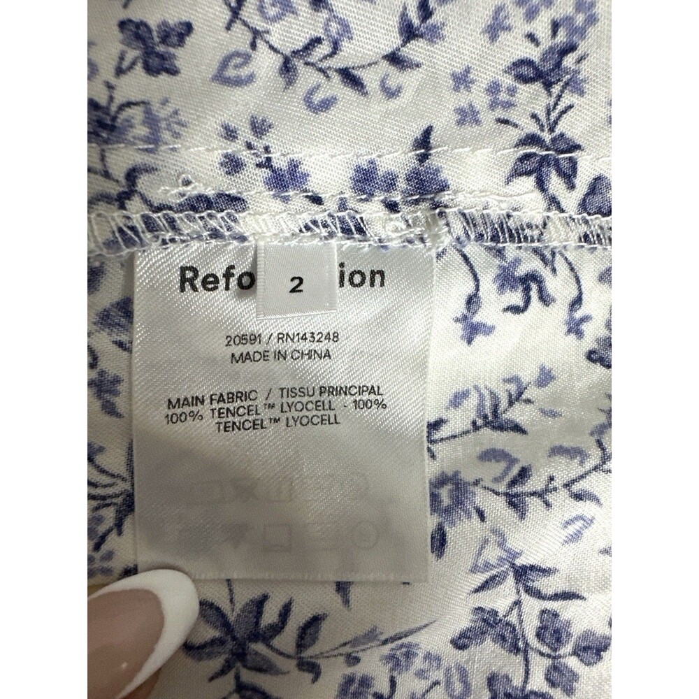 Reformation Bianka Dress Women 2 Blue White Floral Midi Tencel Lyocell Resort - Picture 9 of 9